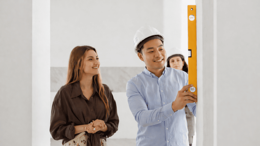 A resodemt watcjomg an architect take measurements