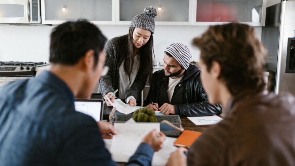 a group of students studying